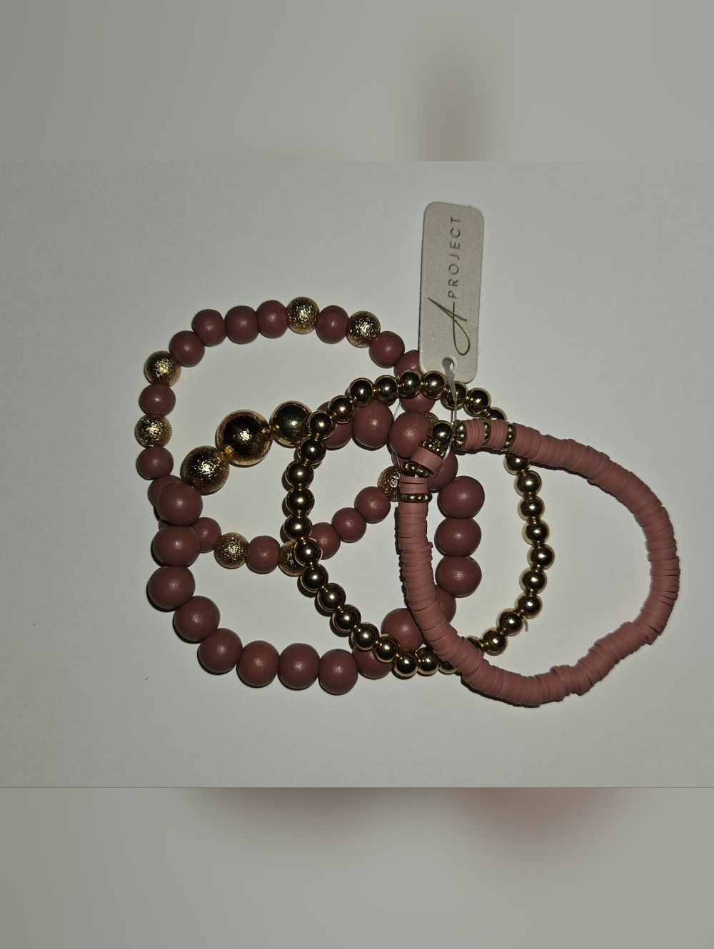 Stackable Pink and Gold Beaded Bracelet Set - Picture 2 of 2